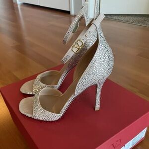 Valentino Garavani Tan-Go Crystal Embellished High Heel Sandals 100mm EU36 US6
